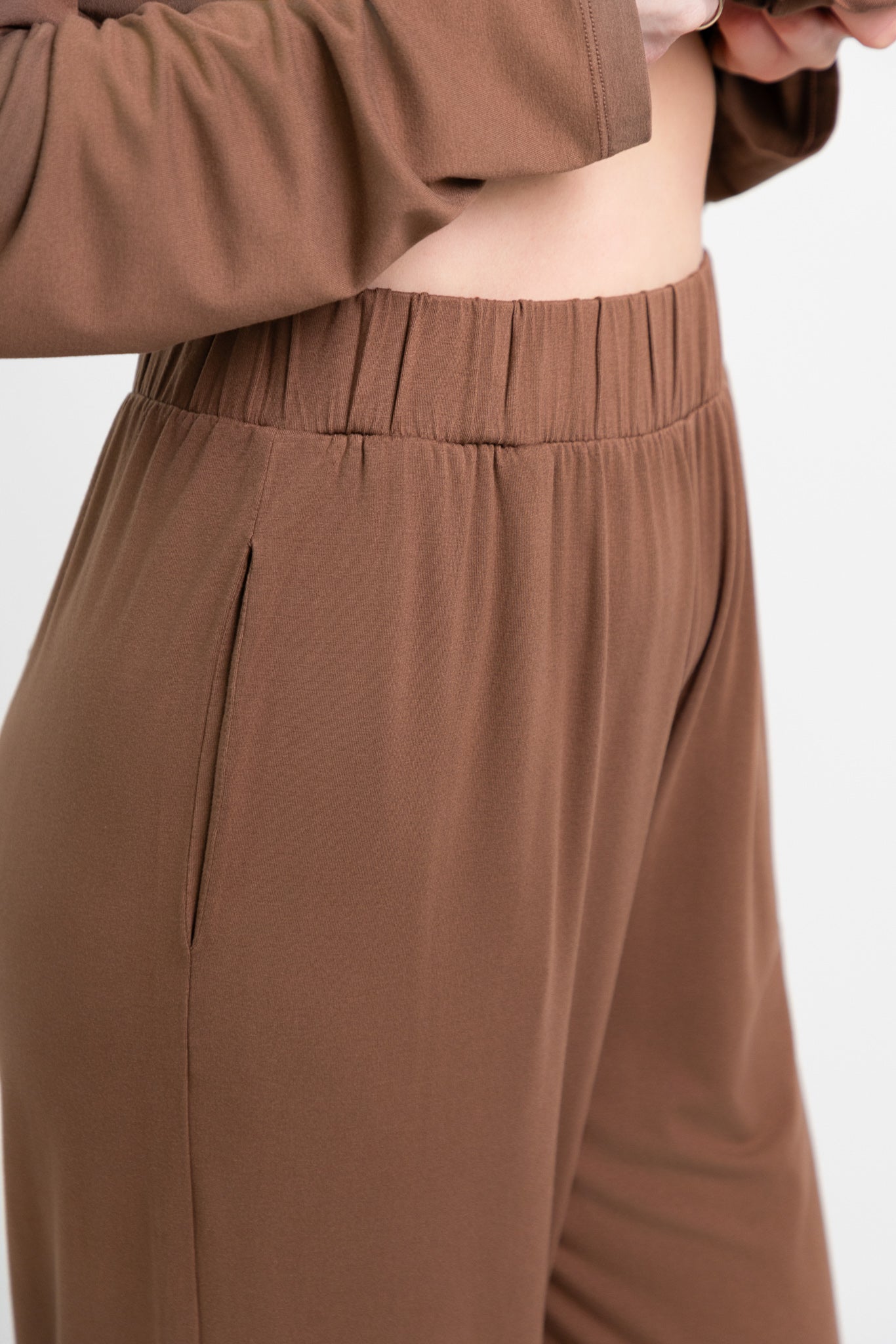 soft bamboo wide leg pyjama trousers high waist detail