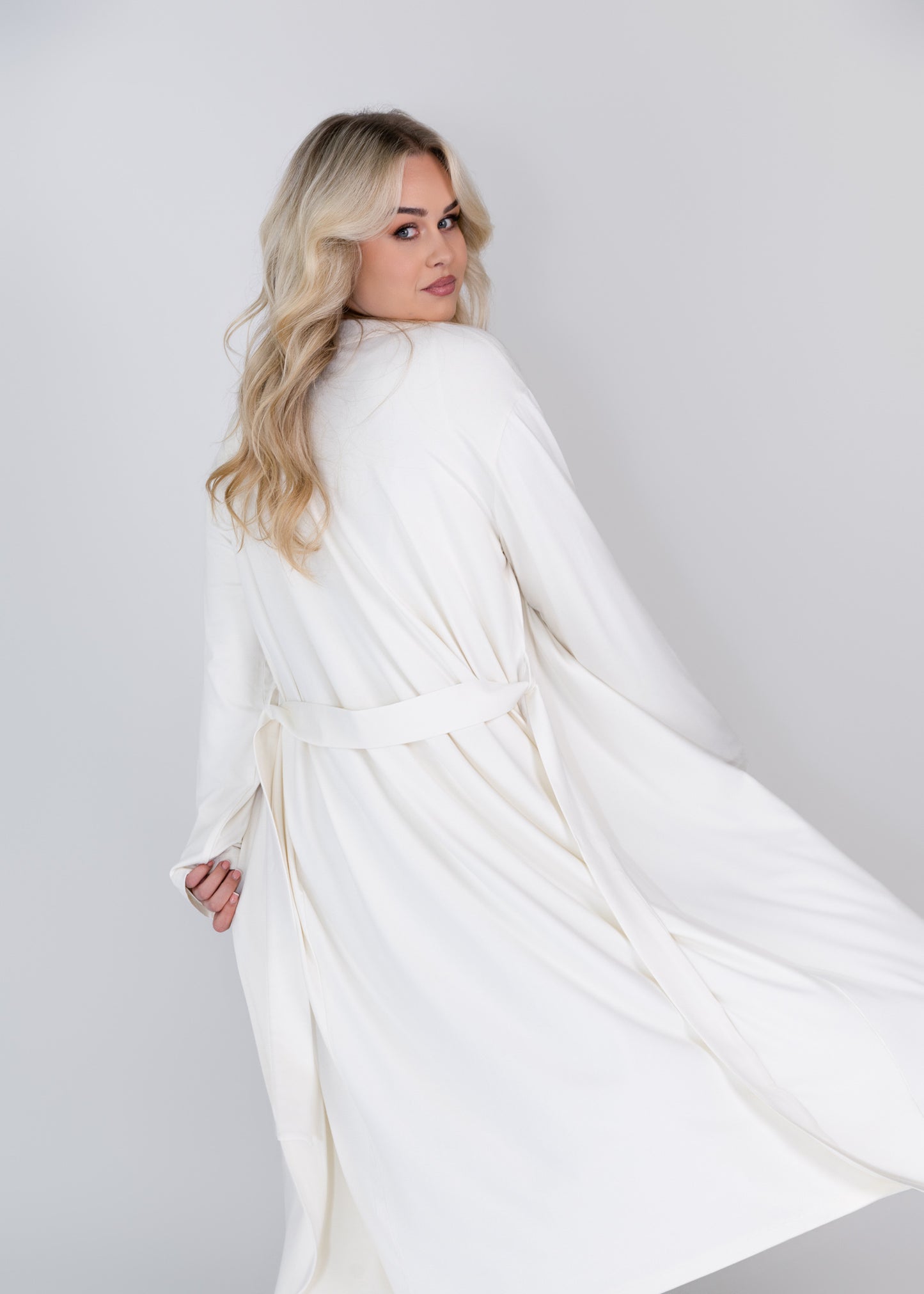 Soft dressing gown cannoli cream back view