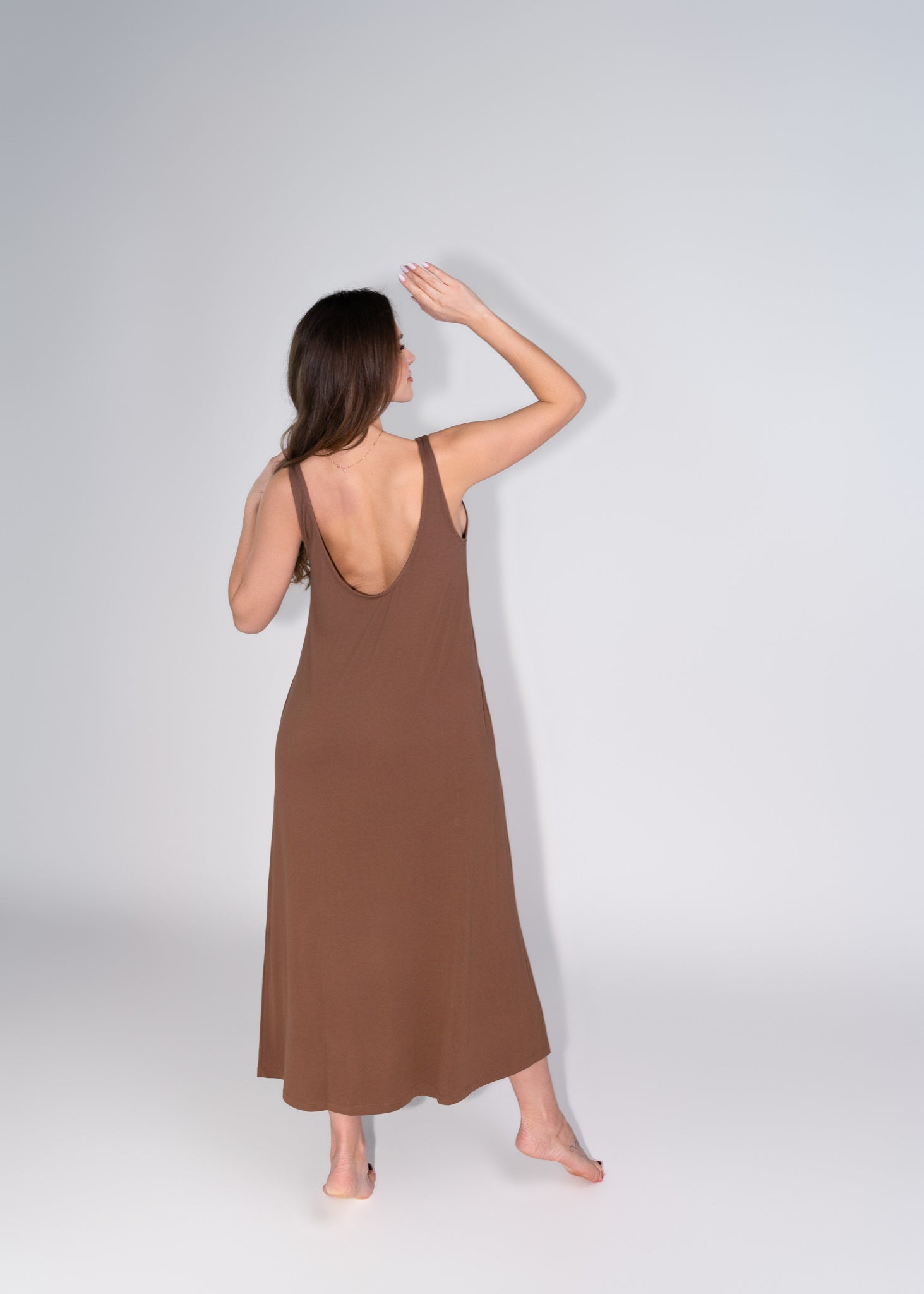 elegant women bamboo sleepwear night dress in cocoa brown 