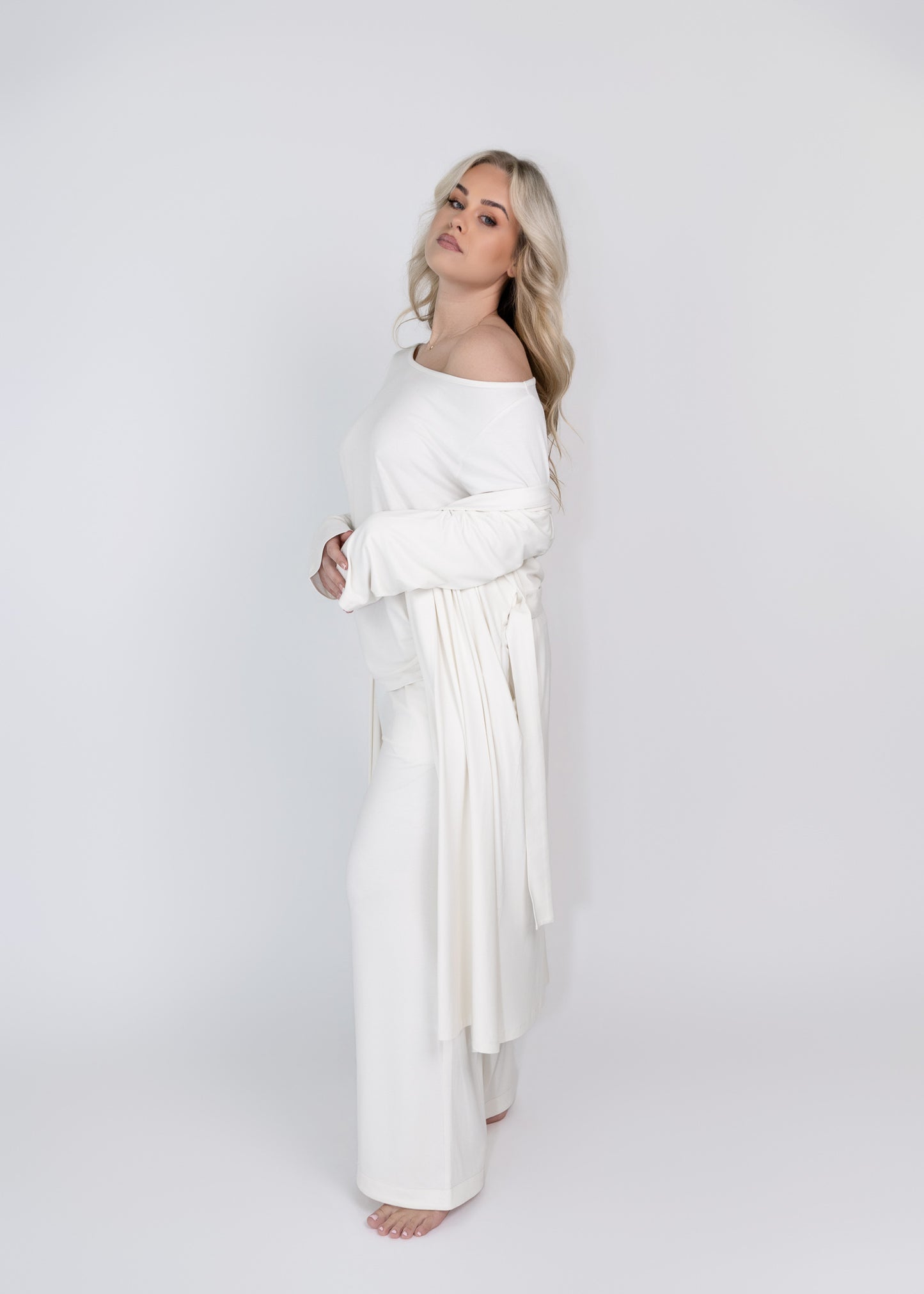 soft bamboo wide leg pyjama trousers with robe 