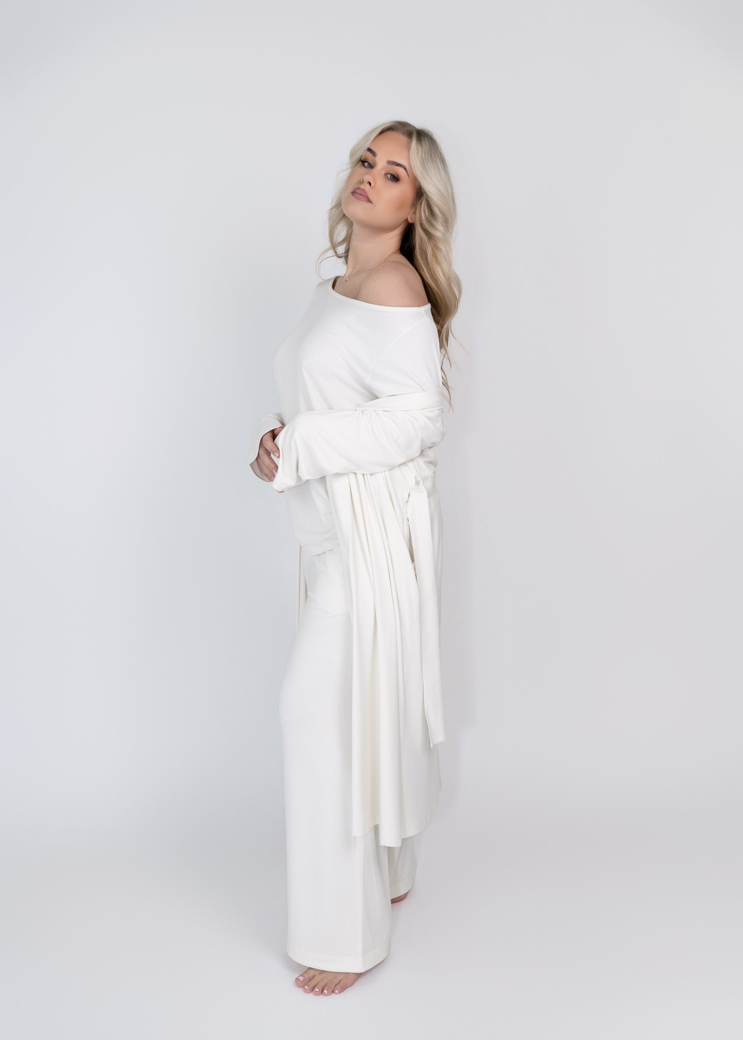 soft bamboo wide leg pyjama trousers with robe 
