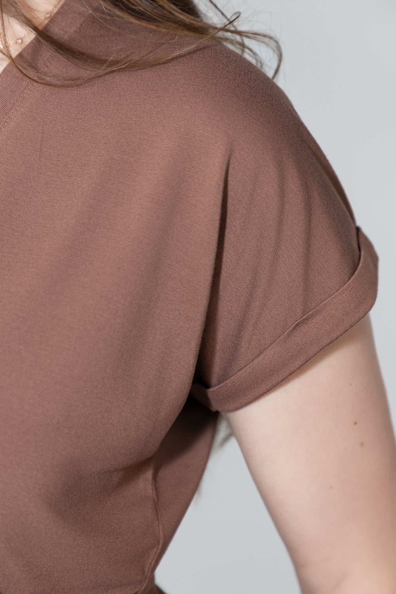 Luxury women bamboo pyjama V neck top sleeve detail 