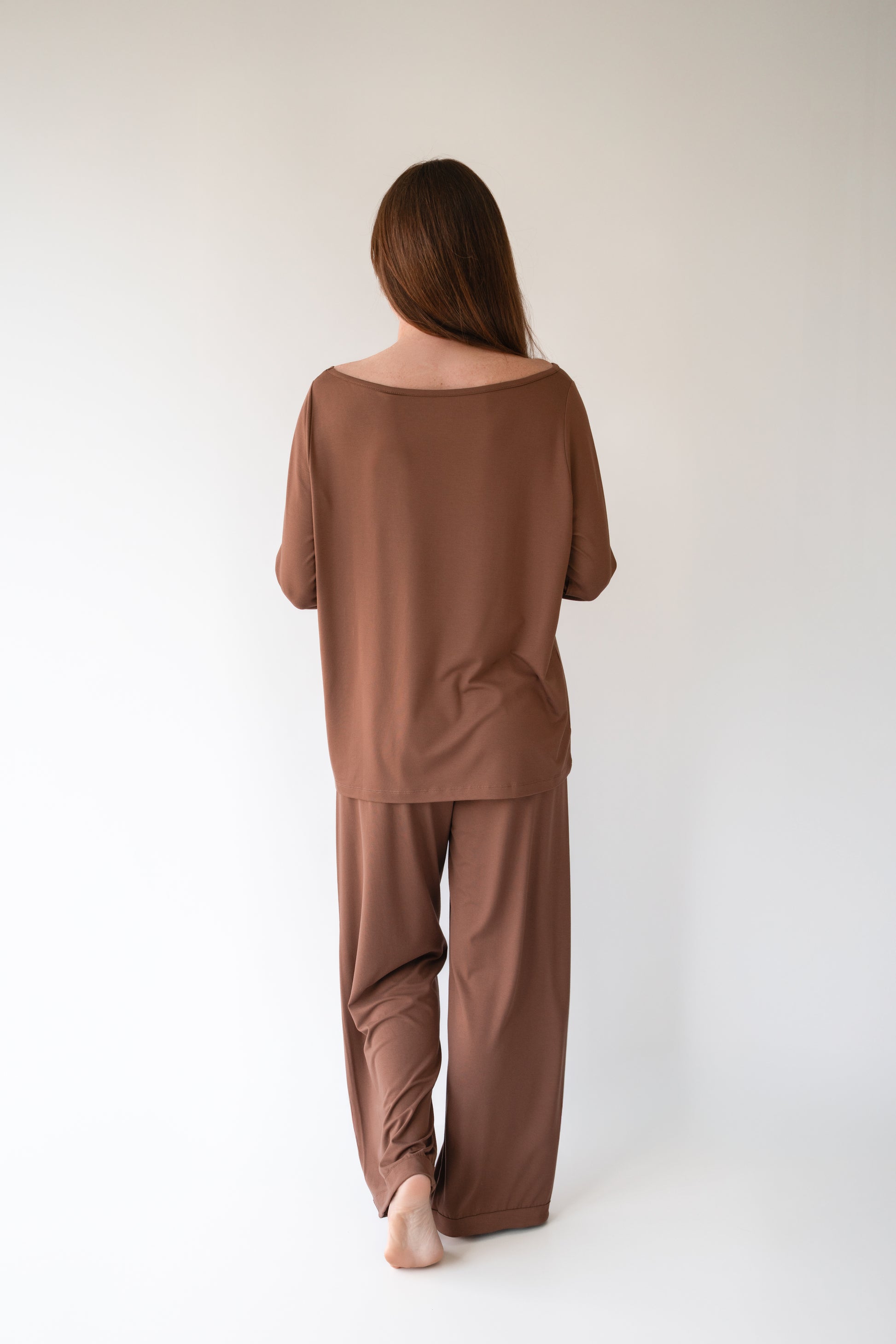 luxury loose fitted boat neck bamboo pyjama top back view