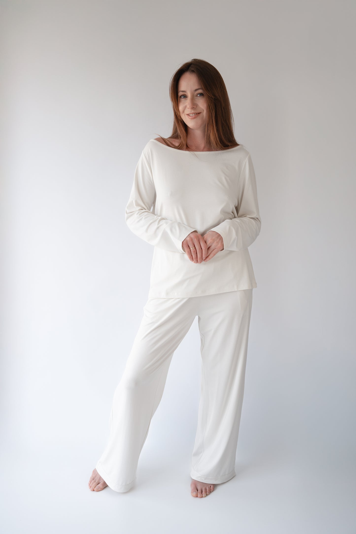 ultra soft bamboo boat neck top from view
